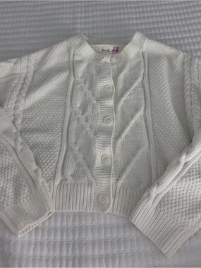 Girls' White Cable-Knit Button Cardigan Sweater